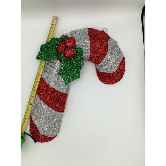 15" Christmas Holiday Tinsel Lighted Candy Cane Yard Door Window Display Decor - Picture 4 of 5